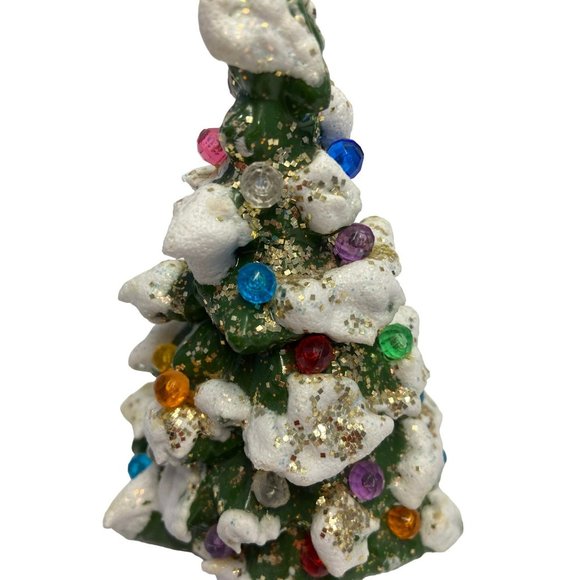 Ceramic Christmas Tree Snowcapped Multicolored Lights Winter Holiday Festive Nos - Picture 2 of 5